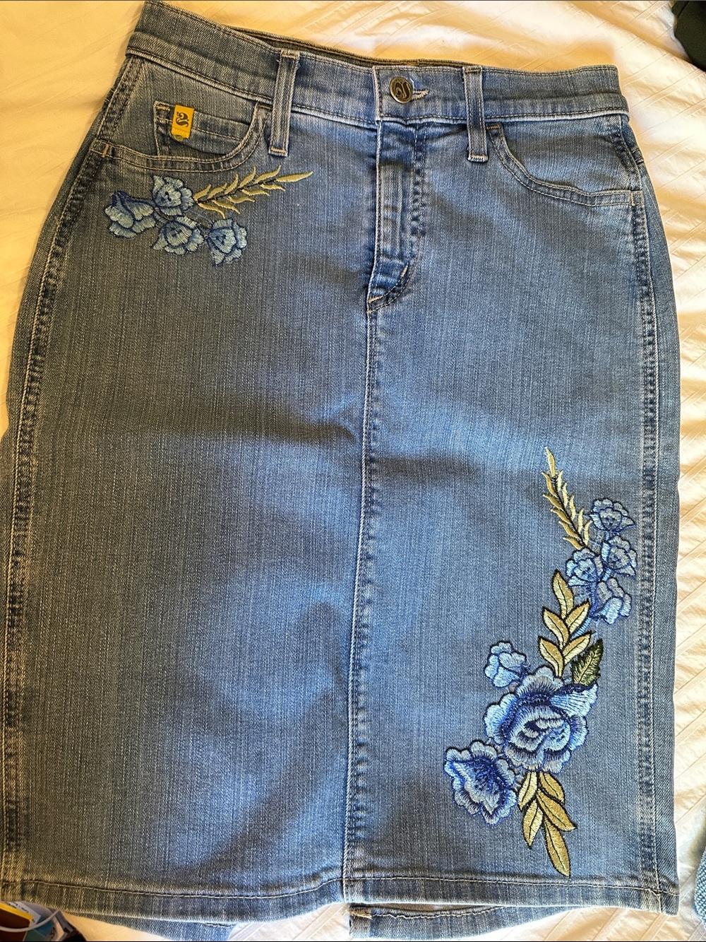 Yoga Jeans floral stitch denim skirt
